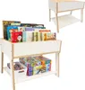 A white wooden children's bookshelf filled with colorful books and puzzles. Podgląd zdjęcia produktu