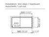 Diagram showing installation dimensions for a sink cut-out. Náhľad obrázku produktu