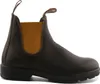A side view of a brown leather Blundstone boot with mustard elastic panels. Voir les images du produit
