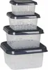 A stack of four square food storage containers with dark grey lids, presented against a white background. Náhľad obrázku produktu