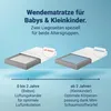 Diagram showing two sides of a reversible mattress for babies and toddlers, with text explaining the features of each side. Produktbild-Vorschau