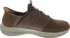 A side view of a brown Skechers slip-on shoe. Voir les images du produit