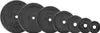 A set of black cast iron weight plates of varying sizes, arranged in a diagonal line from largest to smallest. Náhľad obrázku produktu