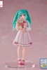A figurine of Hatsune Miku holding a teddy bear, presented on a pink background. Produktbild-Vorschau