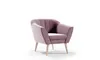 A pink armchair with wooden legs is shown against a white background. Náhled obrázku produktu