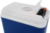 A close-up view of the top of a blue and white mini cooler box. Produktbild-Vorschau