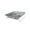 A disposable grill with charcoal inside, shown on a white background. Produktbild-Vorschau