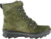 A side view of a green suede boot with fur trim. Produktbild-Vorschau