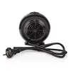 A black spherical fan heater with a cord and plug in front of a white background. Produktbild-Vorschau