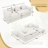 Two views of a modular sofa bed with dimensions indicated. Voir les images du produit