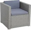 A single polyrattan armchair with grey cushions, shown from a three-quarter angle. Produktbild-Vorschau