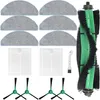 A collection of replacement parts for a robot vacuum cleaner, including brushes, filters, and mop pads, laid out on a white background. Podgląd zdjęcia produktu