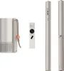 A product shot of a projector, remote, and stand. Podgląd zdjęcia produktu