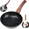 A product shot of a mini granite frying pan with a wood-effect handle, shown from multiple angles and with a smaller inset image of the pan with an egg inside. Produktbild-Vorschau