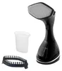 A black handheld garment steamer and its accessories are displayed against a white background. Podgląd zdjęcia produktu