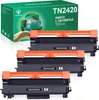 A box of printer toner cartridges is shown with three cartridges in front of it. Produktbild-Vorschau