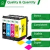 A set of four ink cartridges with marketing text and graphics. Produktbild-Vorschau