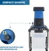 A garden shredder with a close-up inset showing a detail. Produktbild-Vorschau