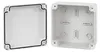 A split image showing the two halves of a gray junction box, with a black rubber seal visible on one half. Produktbild-Vorschau