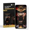 A product shot of a screen protector packaging and the screen protector itself on a phone. Produktbild-Vorschau