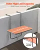 A wooden hanging table mounted on a wall, with a close-up inset showing its structure. Voir les images du produit