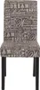A chair with a text-patterned fabric seat and dark legs, shown from the front. Produktbild-Vorschau