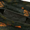 A close-up view of the interior of a duffel bag with a camouflage-like pattern of leaves and a zippered pocket. Produktbild-Vorschau
