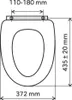 A diagram showing the dimensions of a toilet seat. Produktbild-Vorschau