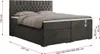 A dark gray boxspring bed with a tufted headboard and beige bedding is shown with dimensions indicated by red lines and text. Produktbild-Vorschau
