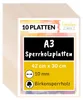 A stack of wooden boards with a marketing label on top. Produktbild-Vorschau