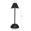 A black LED rechargeable table lamp with dimensions indicated. Produktbild-Vorschau