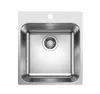 A stainless steel sink with a drain. Podgląd zdjęcia produktu
