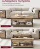 A collage showing a lift-top coffee table in two different configurations: as a coffee table and as a dining table. Produktbild-Vorschau