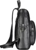 A side view of a black leather backpack against a white background. Produktbild-Vorschau
