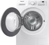 A front view of a white Samsung washing machine with the door open. Voir les images du produit