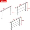 Three different configurations of a stainless steel handrail with dimensions indicated. Náhled obrázku produktu