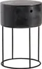 A black, round nightstand with a drawer and a metal base, shown against a white background. Anteprima dell’immagine prodotto