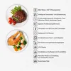 A collage of food images and feature descriptions for a contact grill. Produktbild-Vorschau