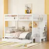A white bunk bed with drawers and stairs in a child's bedroom. Náhled obrázku produktu