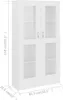 A white cabinet with glass doors and dimensions indicated by measurement lines and text. Produktbild-Vorschau