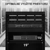 A server rack with network equipment, showing dimensions and space utilization. Náhľad obrázku produktu