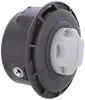 A close-up, angled view of a dark gray and light gray plastic spool for a string trimmer. Produktbild-Vorschau