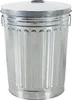 A silver galvanized metal trash can with a lid. Voir les images du produit