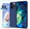A blue iPhone case and screen protector are displayed against a white background. Produktbild-Vorschau