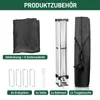 A collection of accessories and components for a pop-up gazebo, including a folded frame, a carrying bag, ground stakes, and ropes, laid out against a white background. Anteprima dell’immagine prodotto