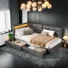 Posteľ 90x200 cm v sivej látke s čelom v tvare písmena L, Náhľad obrázku produktu 1