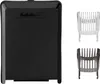 A black hair clipper charging base and two comb attachments (one white, one dark gray) are displayed against a white background. Anteprima dell’immagine prodotto