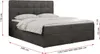 A dark gray upholstered boxspring bed with a tufted headboard, shown from the side with dimensions indicated by red lines and text. Produktbild-Vorschau