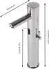 A silver automatic sensor faucet with dimensions indicated by measurement lines and text. Produktbild-Vorschau