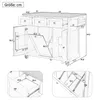 A technical drawing of a kitchen cart with dimensions and details. Náhled obrázku produktu
